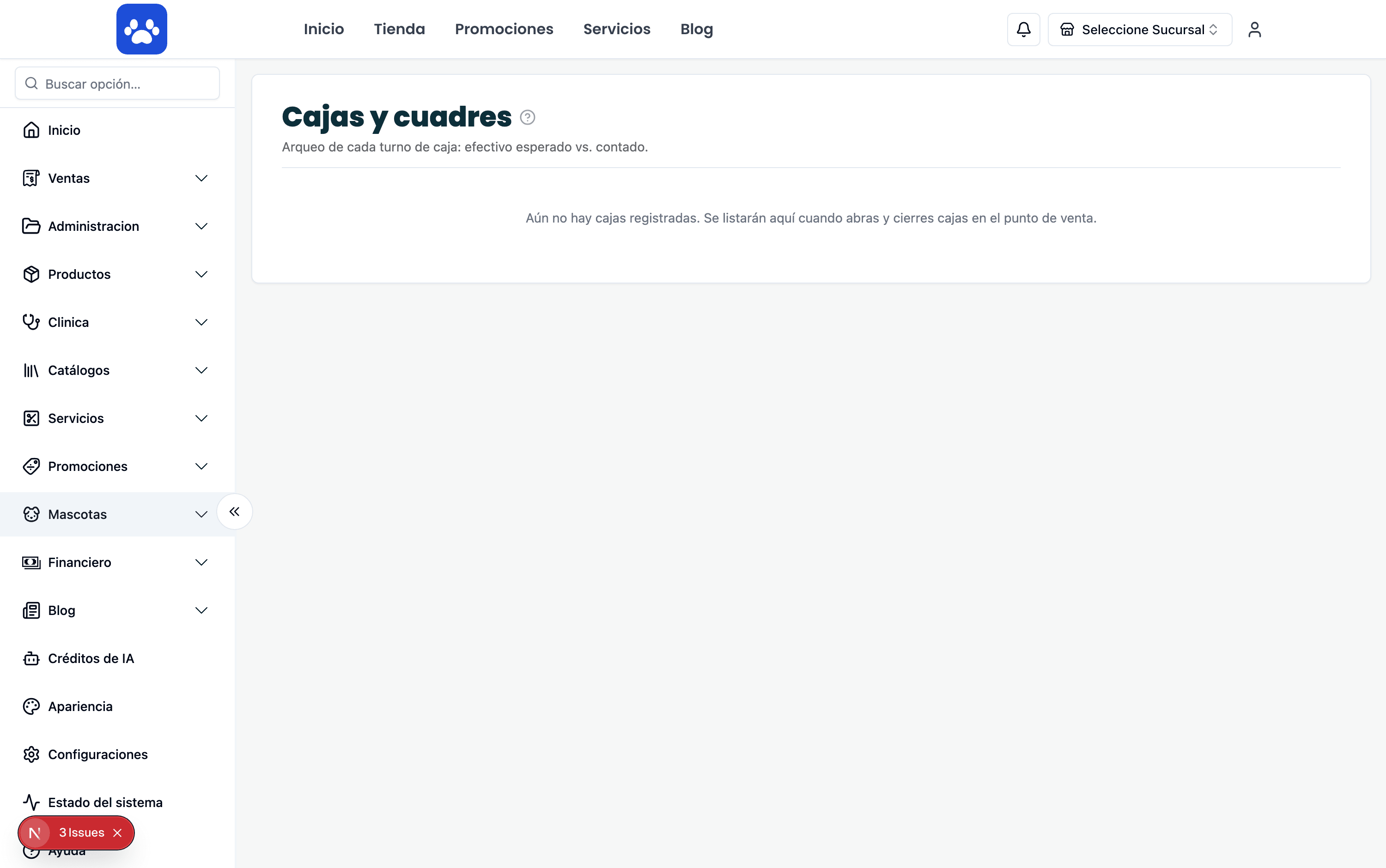 Cajas y arqueo — Captura real del sistema