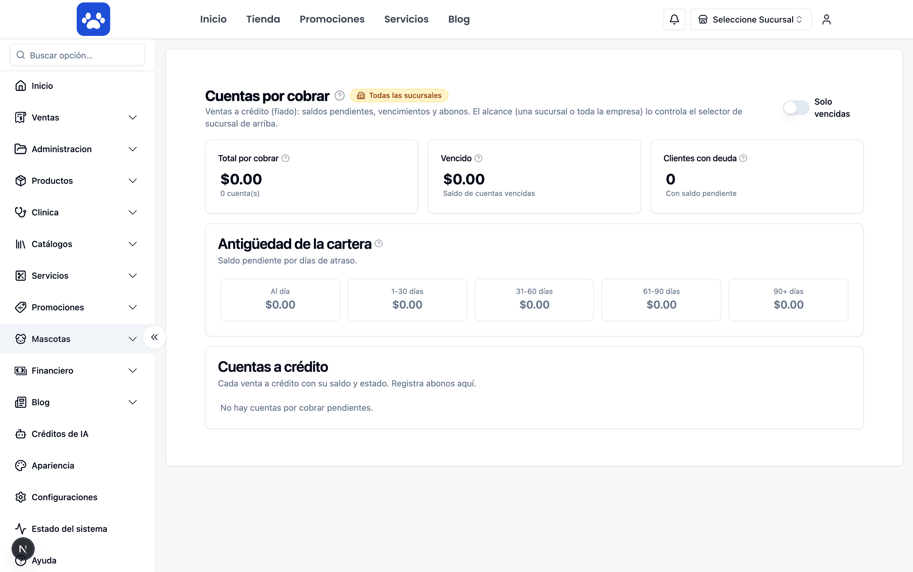 Cuentas por cobrar — Captura real del sistema