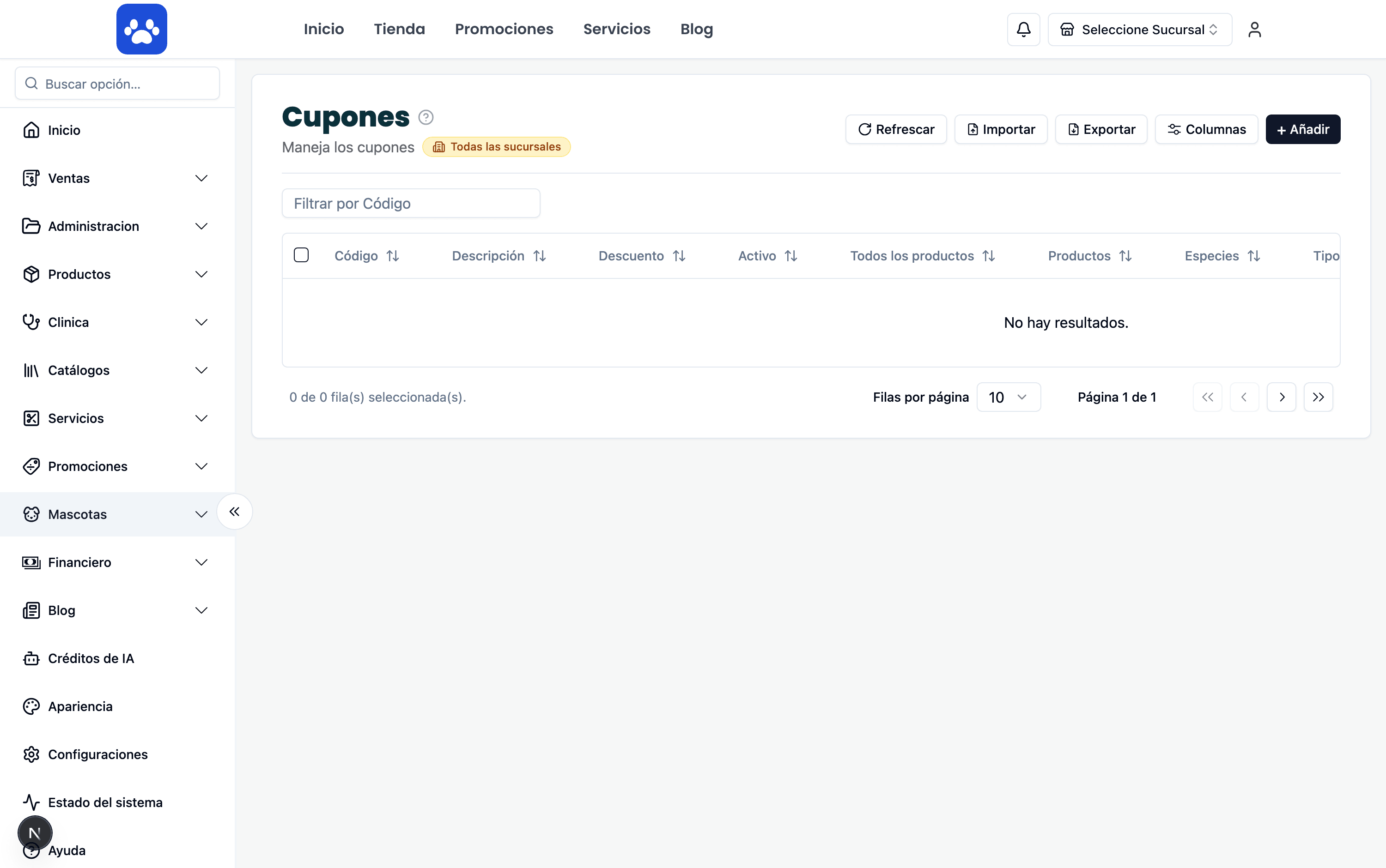 Descuentos y cupones — Captura real del sistema