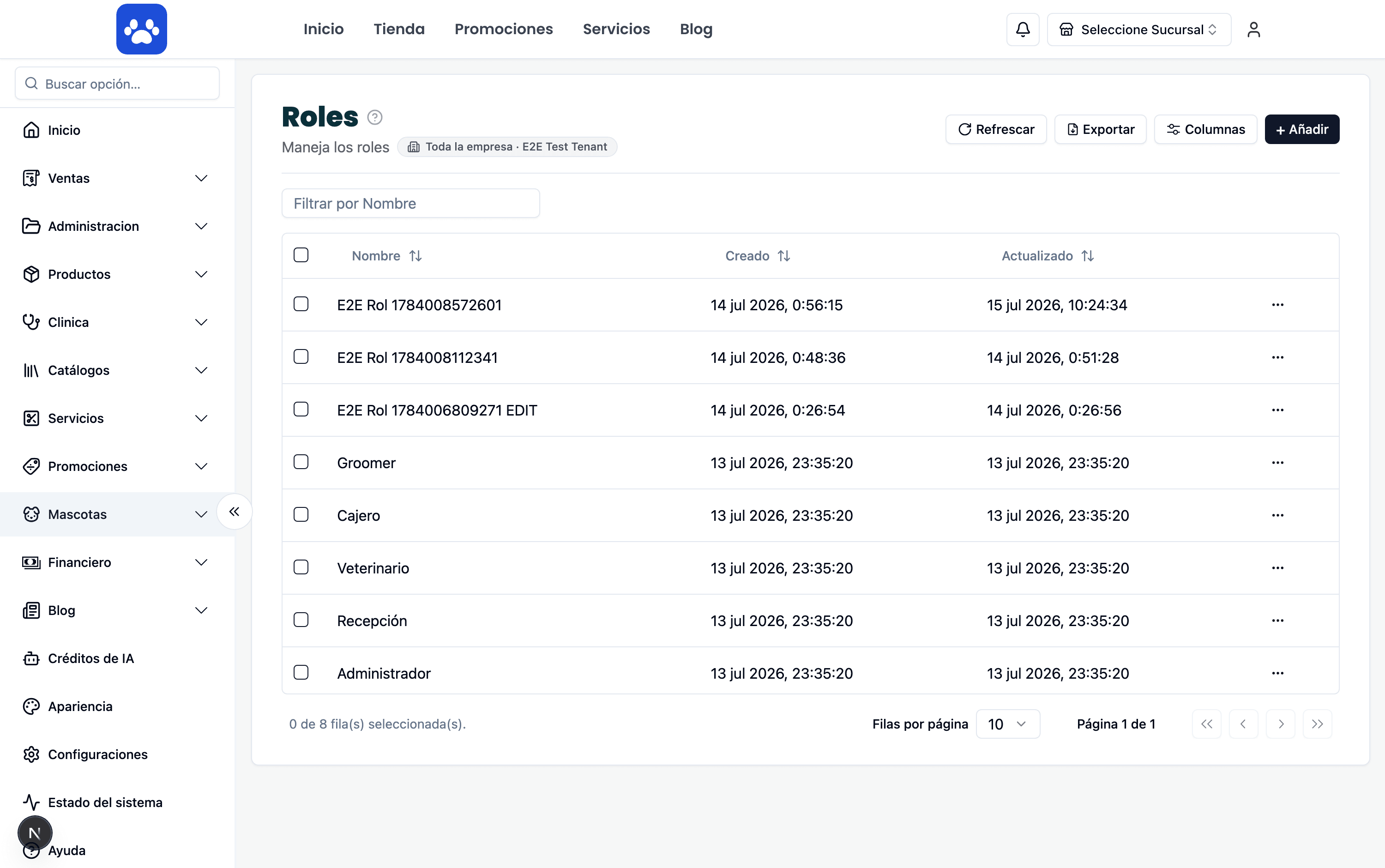 Roles y permisos — Captura real del sistema